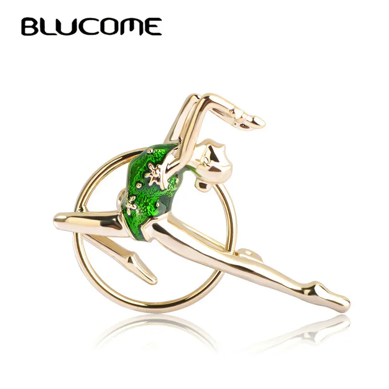 

Blucome Red Enamel Gymnastics Dancing Girls Brooch Gold-color Pins Brooches Girls Kids Collar Suit Scarf Accessories Jewelry