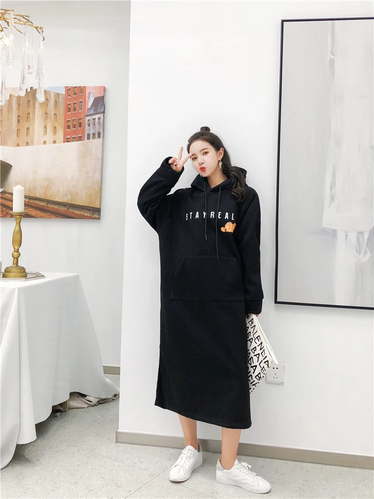 Autumn style Black Autumn Winter Women Sweatshirt Cartoon printed Long Hooded Pullover Tops Loose Plus size harajuku Hoodies Womens clothing - Цвет: Autumn style Black
