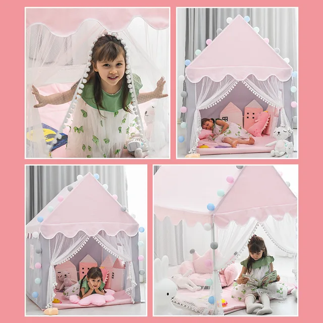 Large  Children Toy Tent 1.35M Wigwam Folding Kids Tents Tipi Baby Play House Girls Pink Princess Castle Child Room Decor 6
