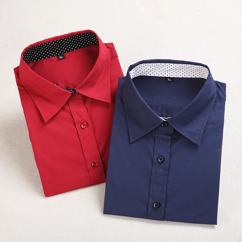  Dioufond Fashion Long Sleeve Polka Dot Blouse Shirt Patchwork Women Workwear Plus Size Office Shirt