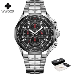 Men's Luxury Waterproof Chronograph Sports Watch - Fashionable Quartz Full Steel Design (Silver black box)