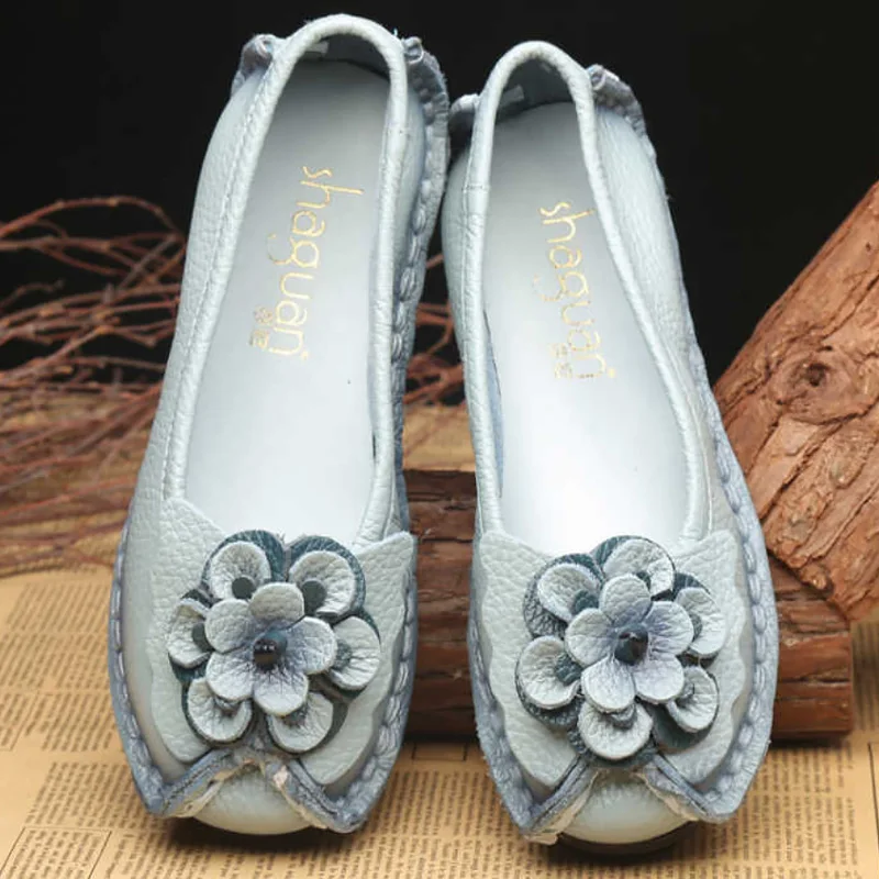 Female Loafers Spring-Shoes Flower Flats Woman Super-Designer Genuine-Leather High-Quality