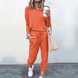 Fall Clothes for Women 2020 New O-Neck Home Loose Solid Long-Sleeved Casual Female 2 Piece Outfits for Women Pants and Top