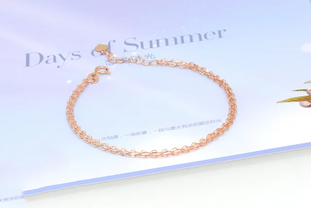Glitzy 18K True Real Solid Genuine Gold AU750 Multi-Tone Link Chain Bracelet Bangles for Women Girl Upscale Fancy Office Jewelry 5