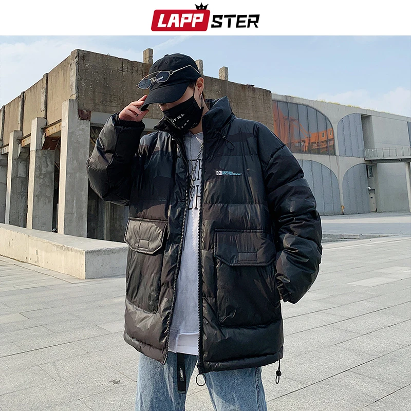 LAPPSTER, зимняя куртка, толстая парка, мужская уличная куртка в стиле хип-хоп,, мужская, Harajuku, японская, черная, камуфляжная, дутая куртка размера плюс