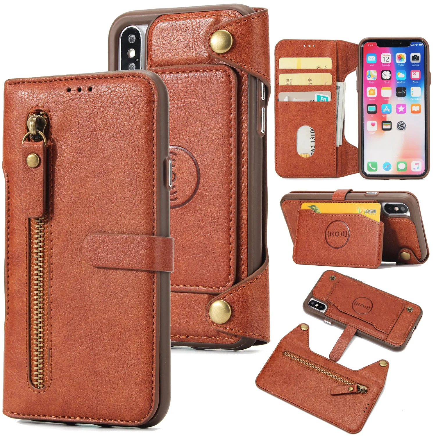 

Fahion PU Leather Case For iPhone 6 7 8 X XS Multi-Card Holder Wallet Cases For SamSung S7 S8 Note 8 Cover Coque Clutch Bag Men