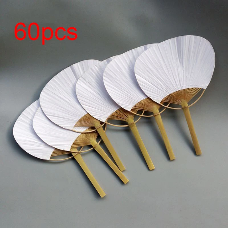 60pcs Pai pai bambu Pure white fan handle blank calligraphy painting group summer wed | Дом и сад