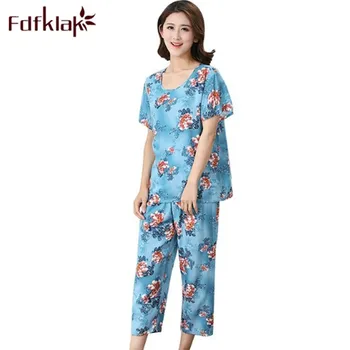 

Fdfklak Cotton Linen Pajamas For Women 2020 Summer New Short Sleeve Pijama Feminino Night Suit Sleepwear Large Size XL-4XL