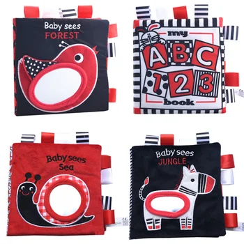 

0-12 Month Baby Cloth Book Toy Kids Infant Black and White Sea Animals Cloth Book Early Learning Educational Toys Gift