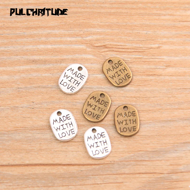 PULCHRITUDE 60pcs 8*11mm Two Color Letter Charms “MADE WITH LOVE ”Pendants Handmade Vintage For DIY Jewelry Making Findings PULCHRITUDE 60pcs 8*11mm Two Color Letter Charms “MADE WITH LOVE ”Pendants Handmade Vintage For DIY Jewelry Making Findings