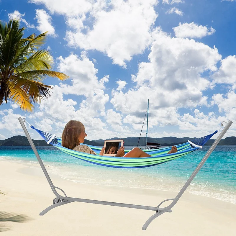

Double Hammock 450 Lbs Portable Travel Camping Hanging Hammock Swing Lazy Chair Canvas Hammocks(Blue)