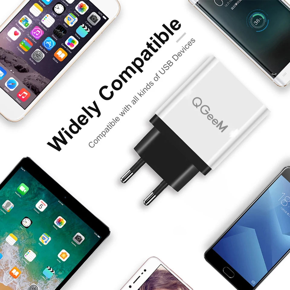 QGEEM 3 порта USB зарядное устройство для iPhone X Xiaomi EU US Plug QC 3,0 быстрое зарядное устройство для телефона Быстрая зарядка 3,0 портативное настенное зарядное устройство адаптер