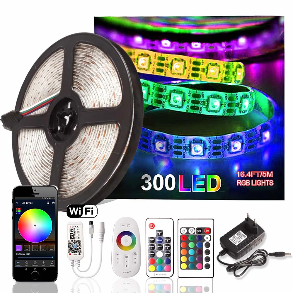 5 м SMD 5050 RGB Светодиодная лента Водонепроницаемая 12 В Fita DE Tiras светодиодный 220 В лента RGB лента гибкий неоновый светильник светодиодный светильник Wifi/Bluetooth