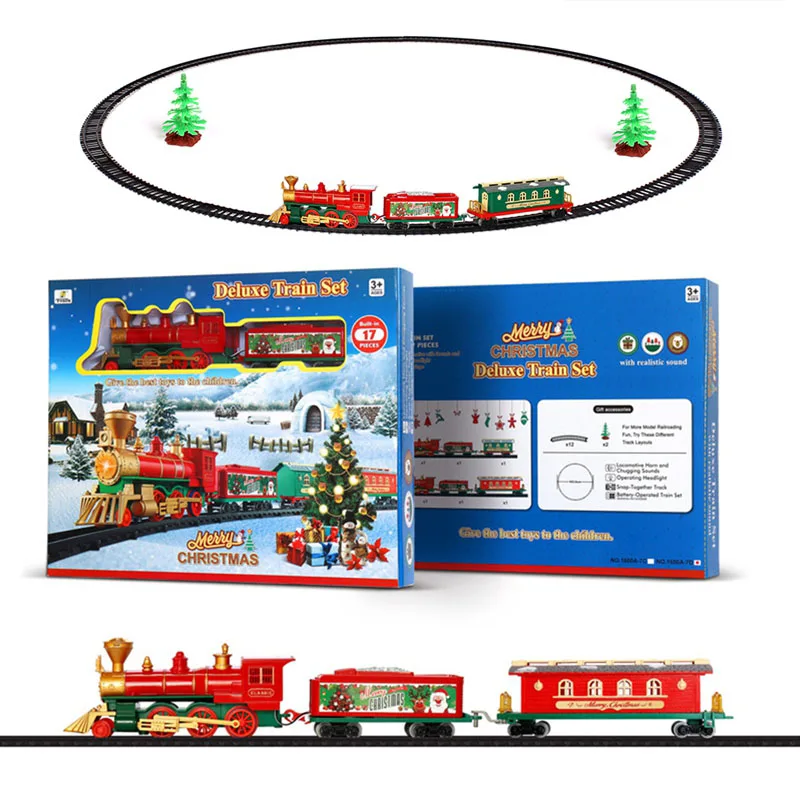 UMW Deluxe поезд набор с огнями и звуками железнодорожные пути Рождественская серия электрический вагон пластиковый детский маленький поезд игрушка - Цвет: D (5-piece set)