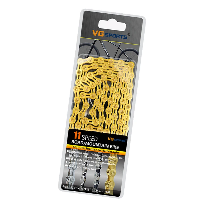 11S Gold H hollow VG SPORTS For 8/9/10/11 Speed Bike Chain MTB Road Racing Bicycle Hollow / Half-hollow 116L Cycling Chain Accessories - Цвет: 11S Gold H hollow