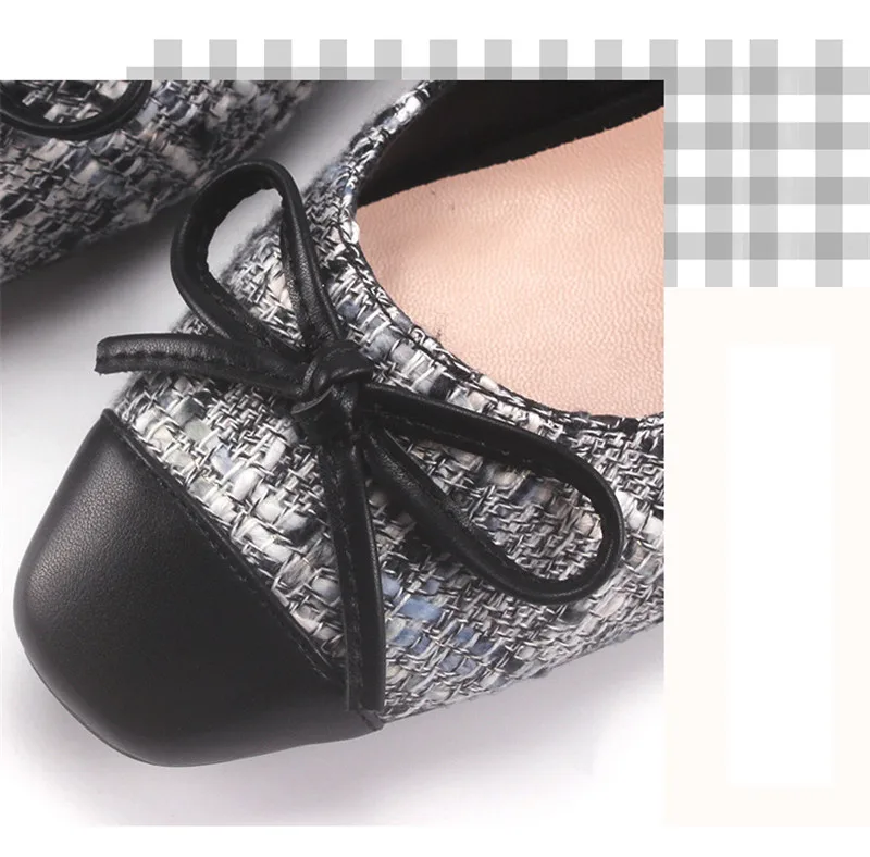 Korean Plaid Single High Heels Pumps Shoes Woman 2020 New Square Toe Thick Heels Women Pumps Fashion Bow High Heel Women's Shoes (17)