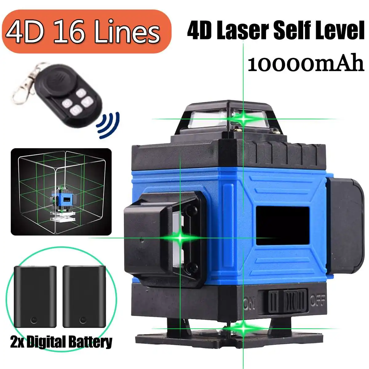 Linhas de Laser Horizontal e Vertical Nível de Feixe Nível Laser Verde Auto-nivelamento 360 Cruz Super Poderoso 16 4d