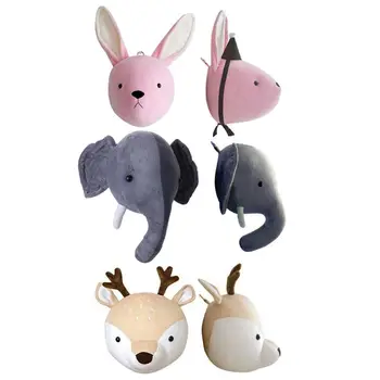 

Cute Elephant Rabbit Deer Plush Stuffed Dolls Wall Mount Animal Head for Kids Room Kindergarten Decorative Toys