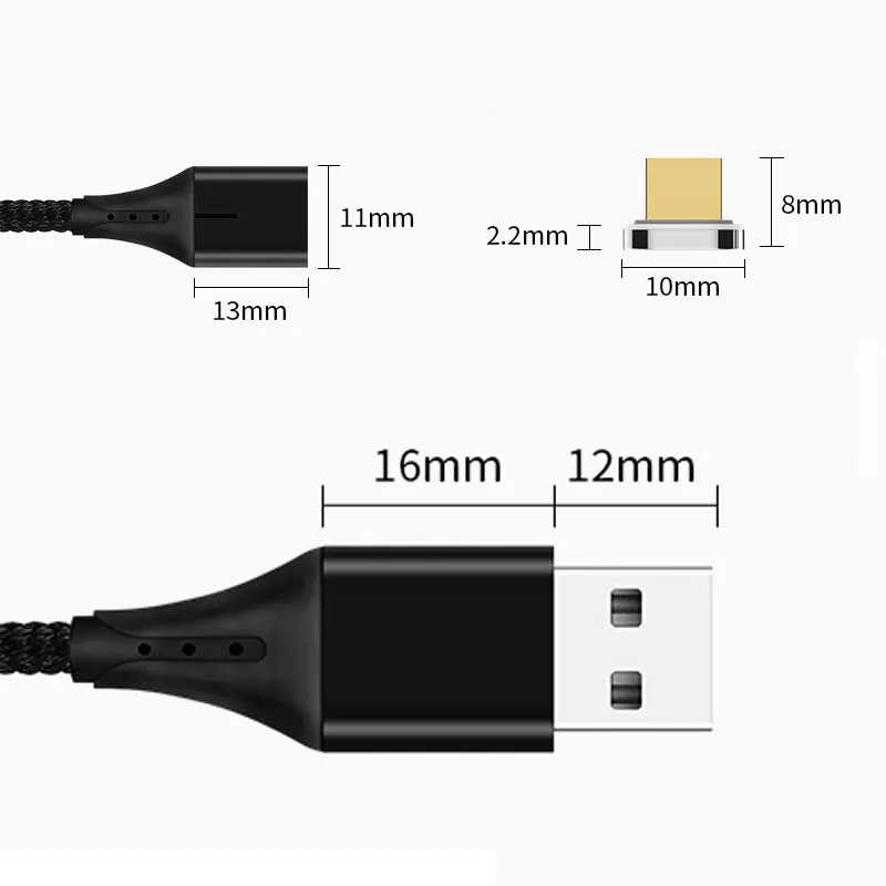 USB Micro Cable 3A Fast Charger Magnetic 2m Usb Cables For Xiaomi Mi9 Mi8 huawie Samsnug Redmi Note 7 Oppo Charging Equipment