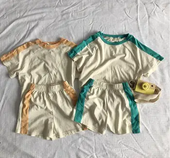 

2020 new girls boys 2 pcs set t-shirt+shorts summer cotton fashion kids suit 2-7t HO189