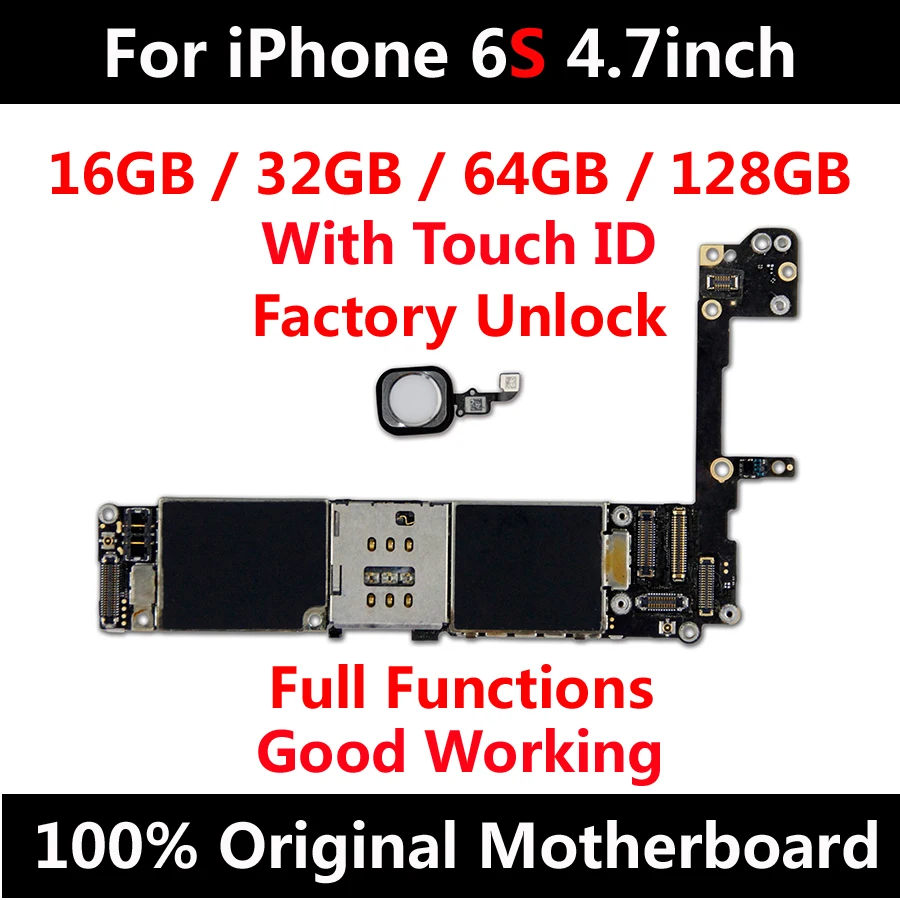 

Original Motherboard For iPhone 6S 4.7inch Unlock Mainboard With Touch ID IOS Update Support Logic Board 16GB 32GB 64GB 128GB