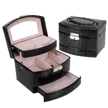 

3 Layers Jewelry Boxes And Packaging Leather Makeup Organizer Storage Box Container Case Gift Box Women Cosmetic Casket