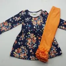 Осенний разноцветный комплект для девочек, оранжевые обтягивающие штаны, Детский комплект, модное платье, лидер продаж, комплект для девочек с цветочным рисунком