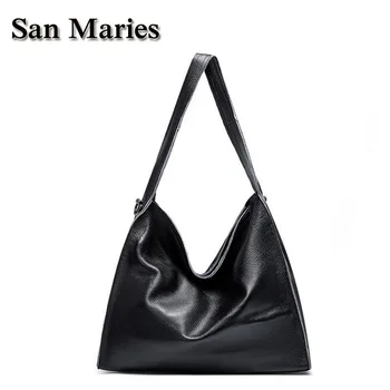 

San Maries Women Hobo Bag Casual Soft Real Leather Totes Shoulder&Messenger Bag Casual Daily Black Business Composite Handbag