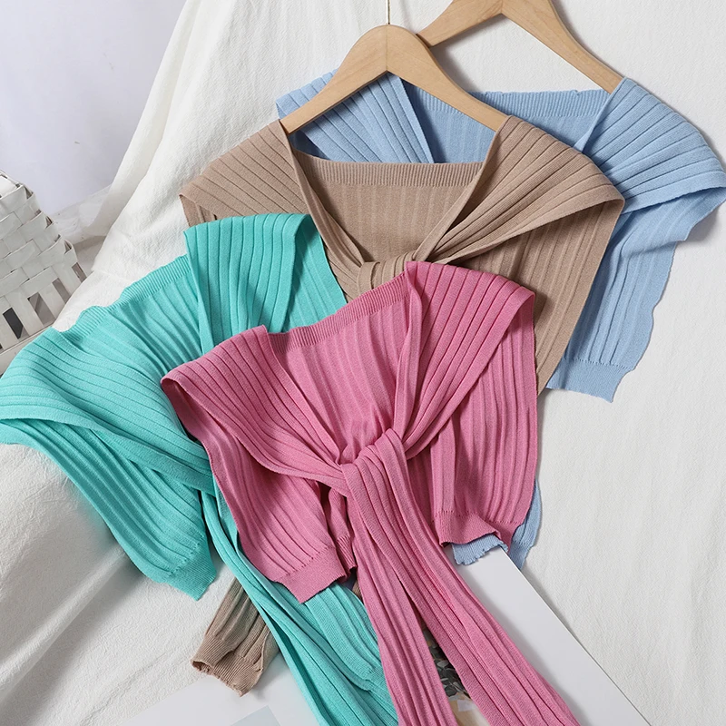 

OUMEA Women Knitted Rib Cape England Casual Style Vintage Solid Color Fake Collar Tie Outerwear Wide Rib Soft Poncho Scarf Cape