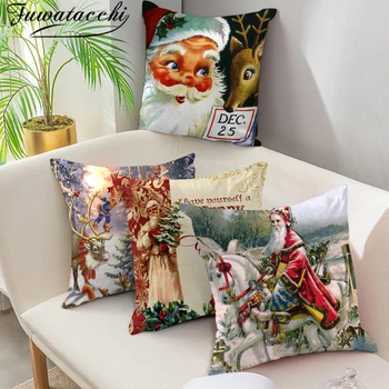 

Fuwatacchi Christmas Santa Claus Cushion Cover Squirrel Deer Animals Pillowcase for Home Sofa Decoration Pillows Cover Xmas Gift
