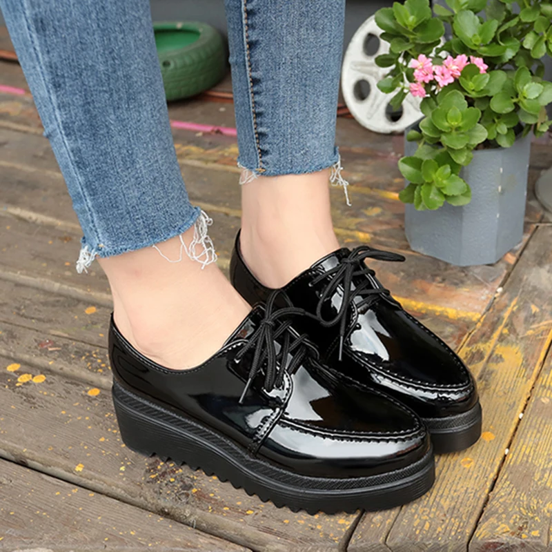 

Rimocy Women Patent Leather Flats Wedge Shoes Autumn Hidden Heels Platform Ankle Boots Female Thick Bottom Casual Shoes Woman