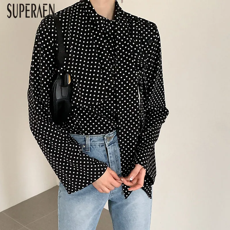 SuperAen, модная женская рубашка, осень, новинка, темперамент, Дикие повседневные женские блузки и топы, бант, шифон, в горошек, женская одежда