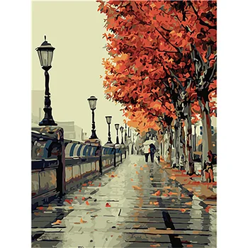 

Frameless Painting By Numbers Decor Fallen Leaves Nature Landscape Pictures DIY For Home Decoration Gift Drawing Canvas