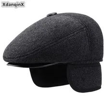 XdanqinX зимние мужские толстые теплые береты Новая мужская шапка с наушниками мужские Bone DAD шапки среднего возраста простая модная зимняя шапка берет