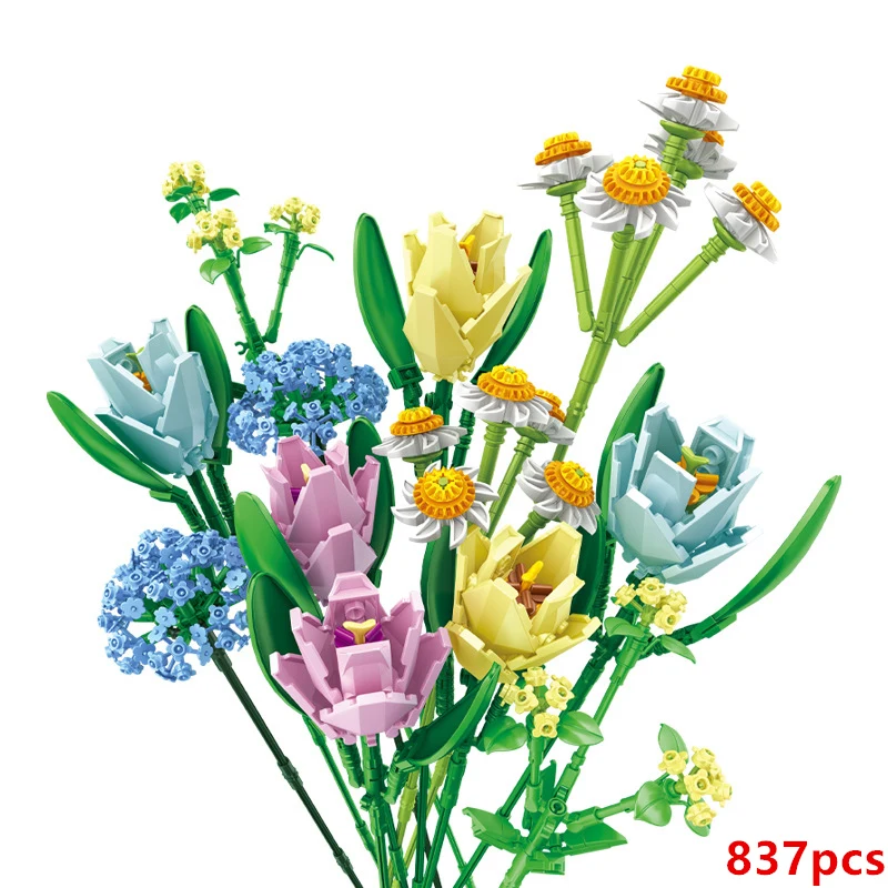 Romantic Rose Flower Vase Garden House Plant Assembly Building Blocks Classic Model Bricks Sets Kids Kit