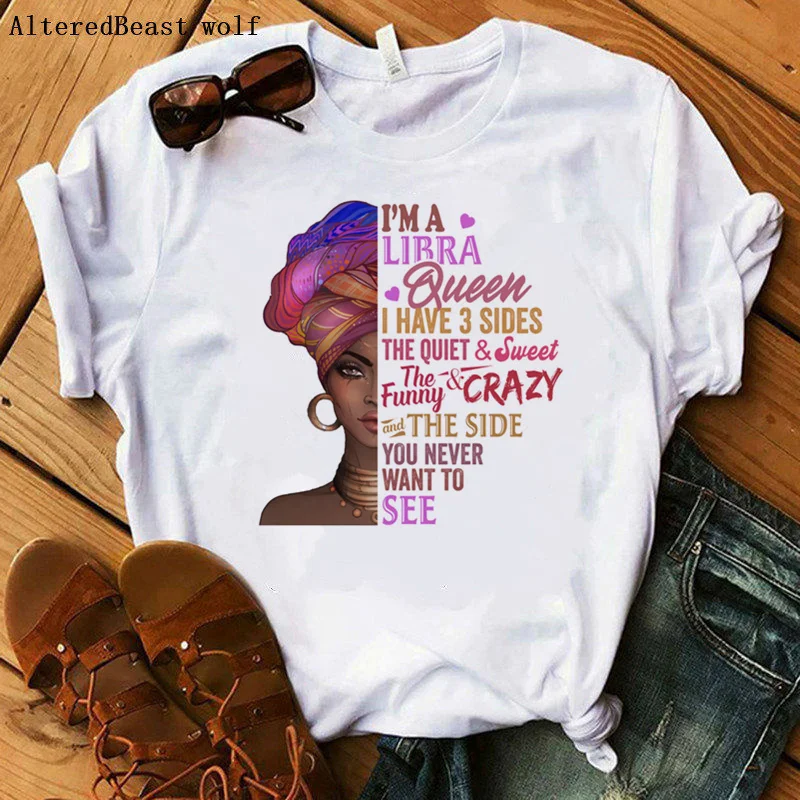 

New Fashion I Am A Libra Queen Short Sleeve Casual T-shirt Crazy Cool Women Graphic Tops Female Tee Summer Women T-shirts Tops