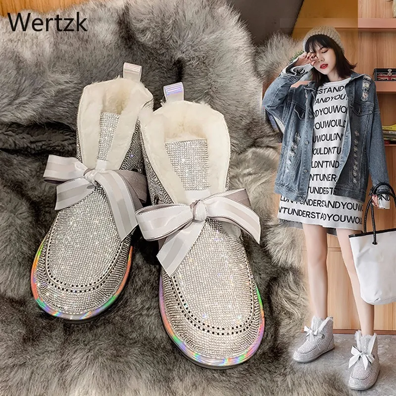 

2019 Rhinestone Keep Warm Snow Boots Women Bowknot Round Toe Ankle Boots Ladies Shoes Woman Casual Boots Zapatos De Mujer B212