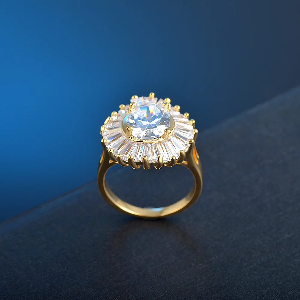 

High Quality European and American Flashing Luxury Dazzling Zircon Index Finger Ring Diamond Ladies Ring Mother Holiday Gift