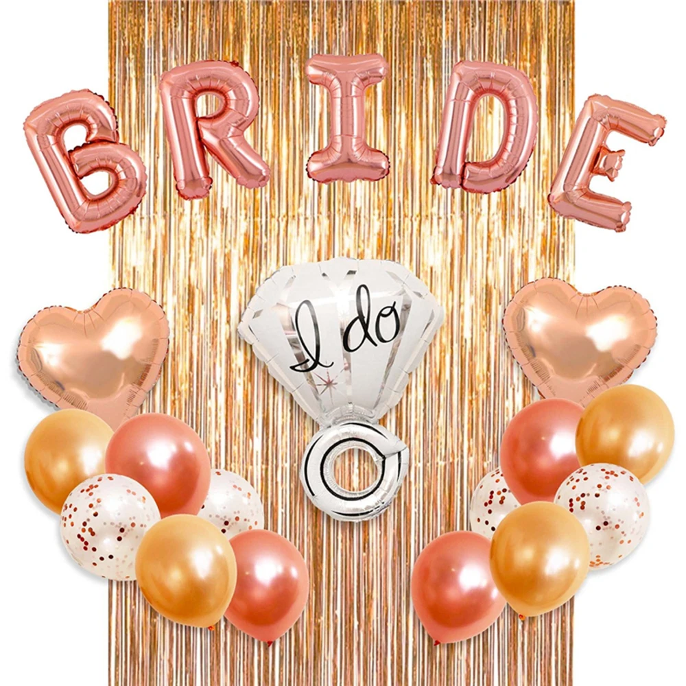 

16inch Rose Gold Bride Letter Balloons Ring Foil Balloon Hen Party Decorations Wedding Bridal Shower Bachelorette Party Supplies