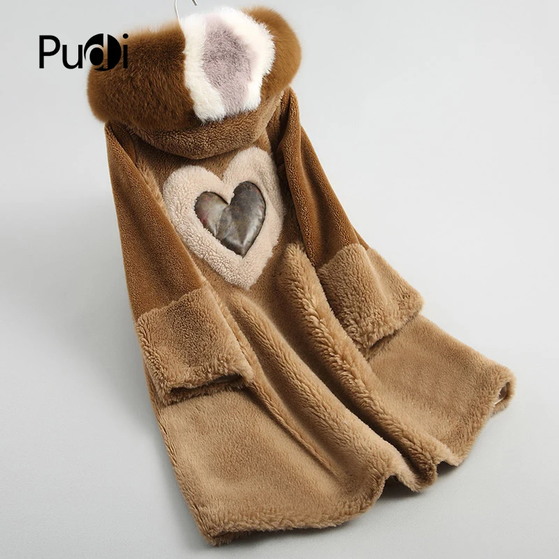 

PUDI A18090 women's winter warm Wool overcoat with real fox fur collar coat lady coat jacket overcoat