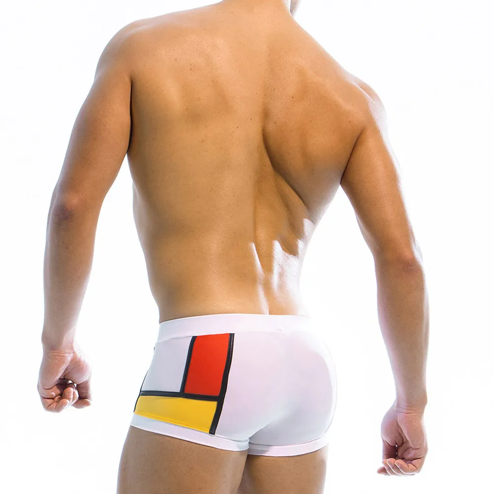 Swim Trunks Swim Shorts Men Swimsuit Drawstring Nylon Beach Multicolor Patchwork