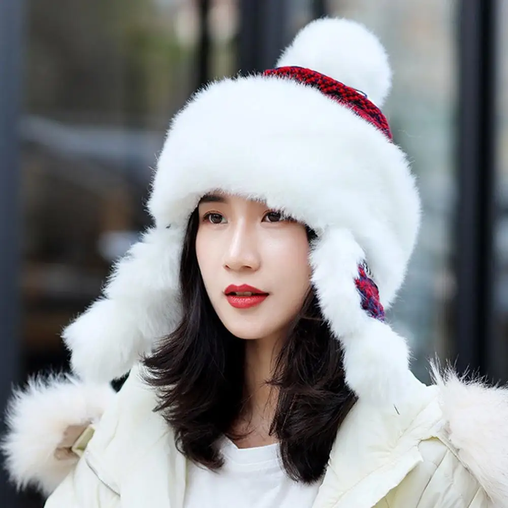 Меховая шапка для женщин из искусственного меха, русская ушанка, шапки, зимние толстые теплые уши, модная шапка-ушанка красного цвета, Новое поступление, рождественские шапки на Рождество - Цвет: Красный