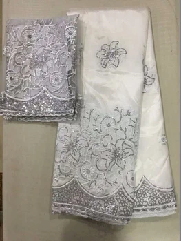 

5+2 Yards Style Africna George Lace Fabric With white Sequins Nigerian Embroidery George Silk Lace For Bride And Groom Wedding