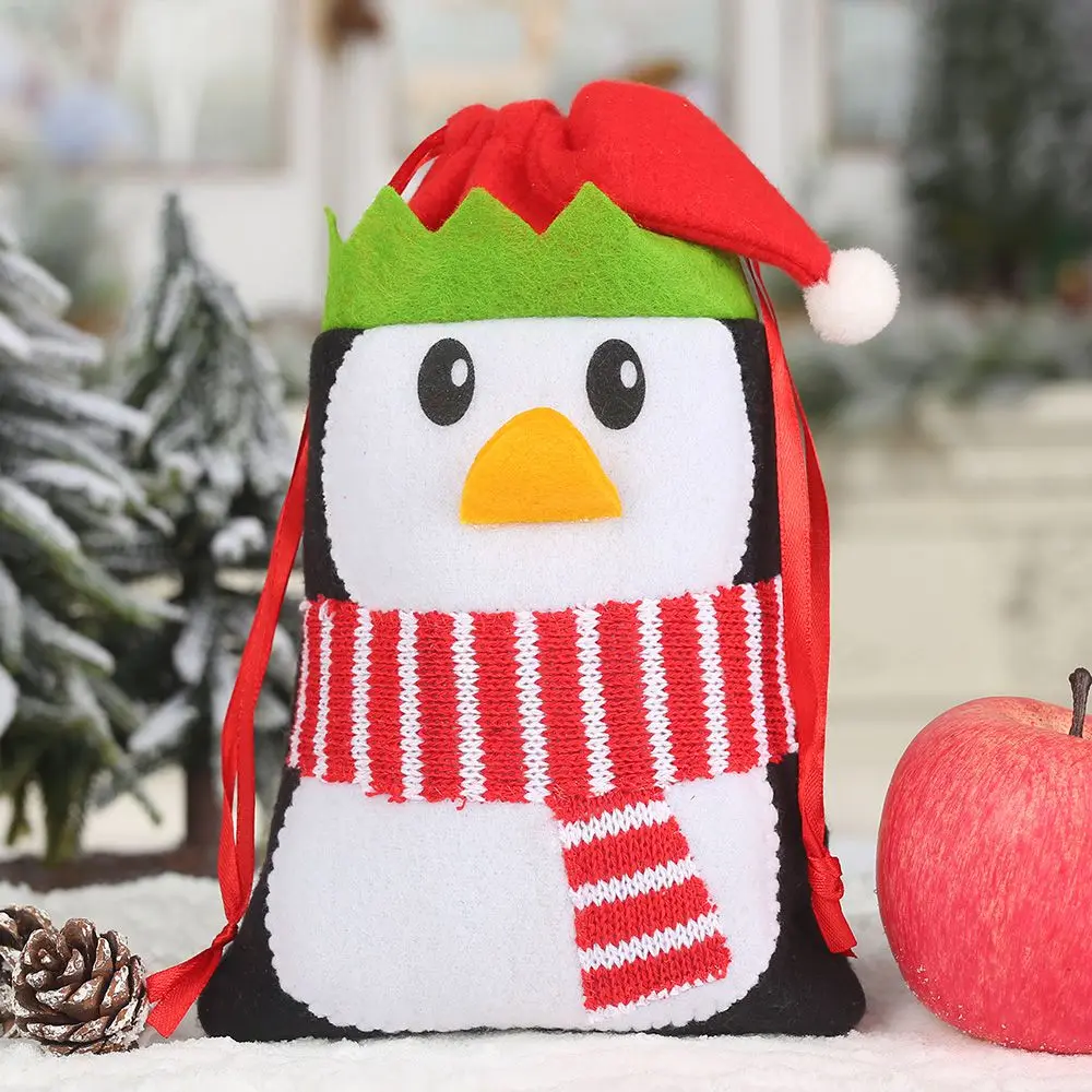 Penguin Рождественский день украшения Санта Клаус шнурок мешок чулок подарочные сумки детский мешок для конфет Рождество Рождественские принадлежности - Цвет: Penguin