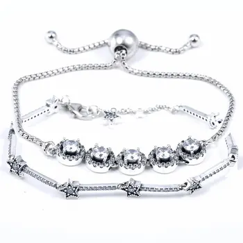 

Celestial Stars & Round Sparkle Slider With Crystal Bracelet Bangle Fit 925 Sterling Silver Bead Charm Pandora DIY Jewelry