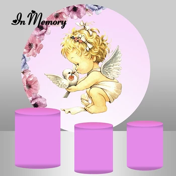 

InMemory Baby Angel Baptism Holy Communion Round Backdrops Girls Newborn Baby Shower 1st Birthday Party Circle Backgrounds