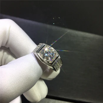 

Men 2 Carat D Color Sparkling Brilliant Cut VVS1 Diamond Test Past Moissanite Ring Silver 925 Big Gemstone Engagement Party Ring
