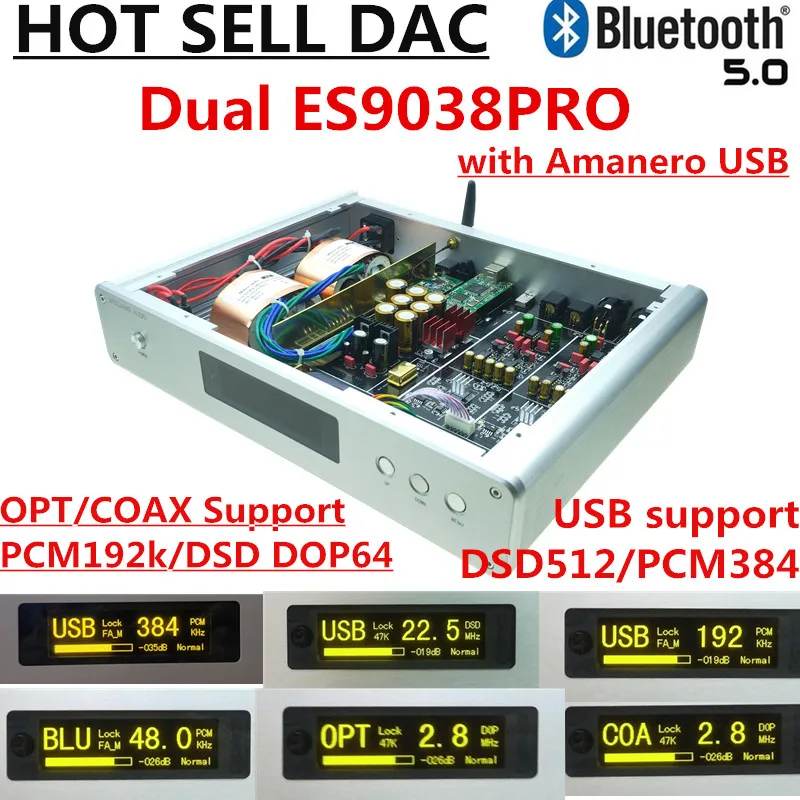 

Dual ES9038PRO DC300 DSD Decoder DAC +Amanero I2S USB + CSR8675 Bluetooth 5.0 + GOLD TCXO digital to analog FOR HIFI DAC audio