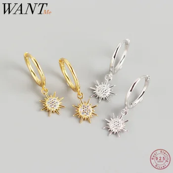 

WANTME Fashion Light Temperament Small Sun Round Zircon Stud Earrings for Women Real 925 Sterling Silver Punk Fine Jewelry Gift