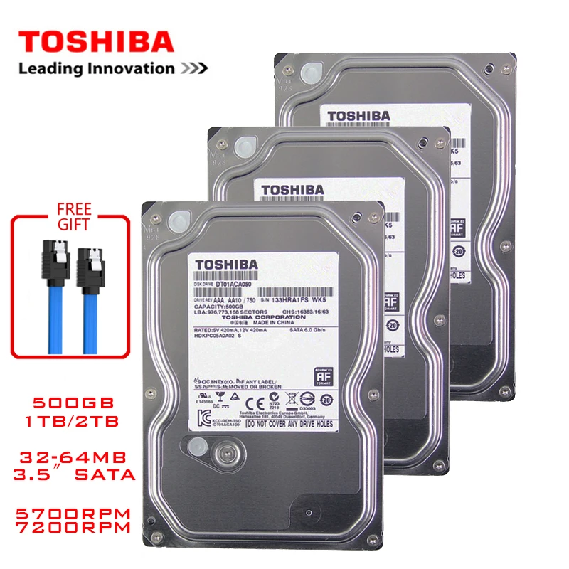 Toshiba 500GB computador desktop hdd 3.5 "disco rígido mecânico interno SATA3 6 Gb/s disco rígido 1TB 2TB 5700-7200 RPM buffer